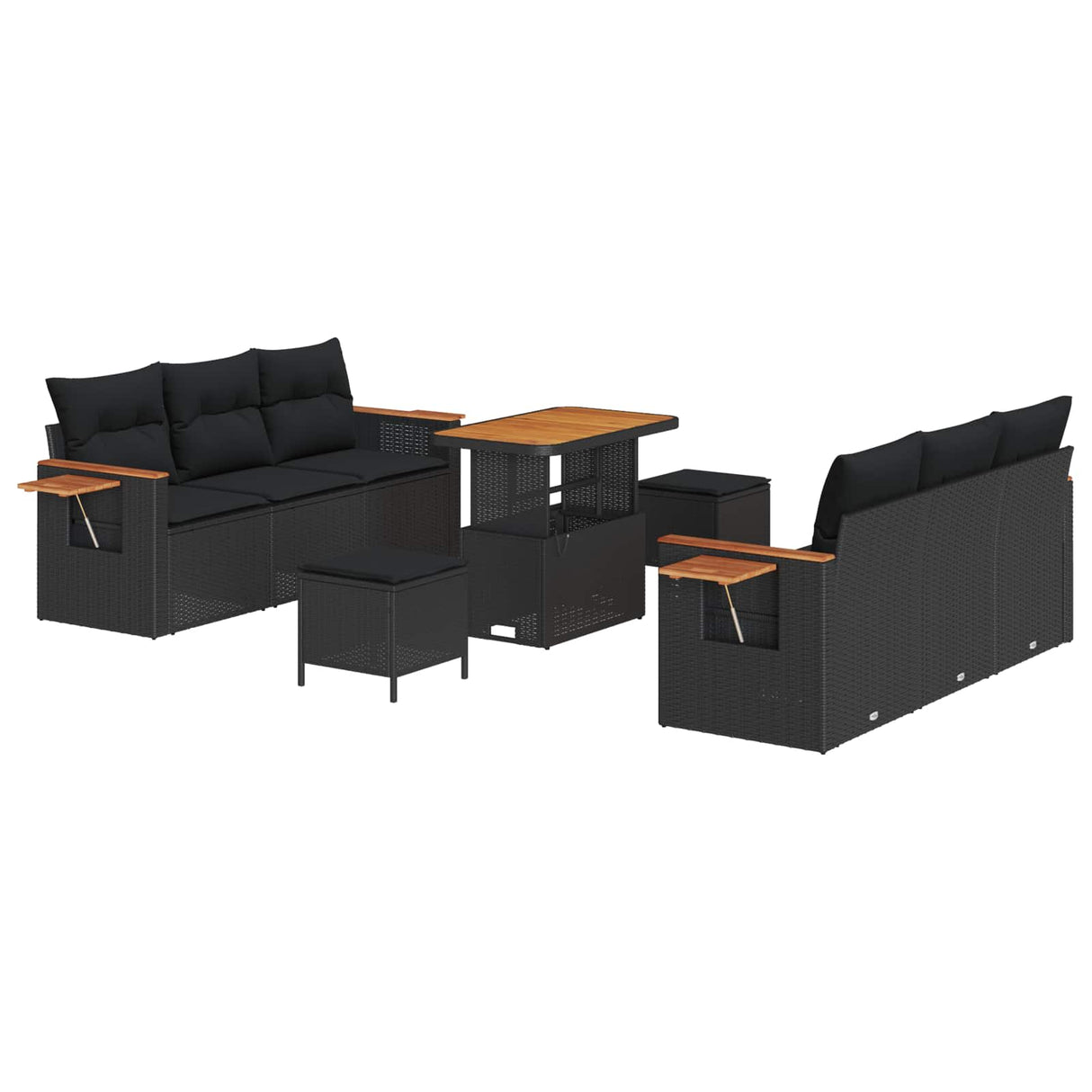 Garden Sofa Set with Cushion 11 pcs Black Poly Rattan