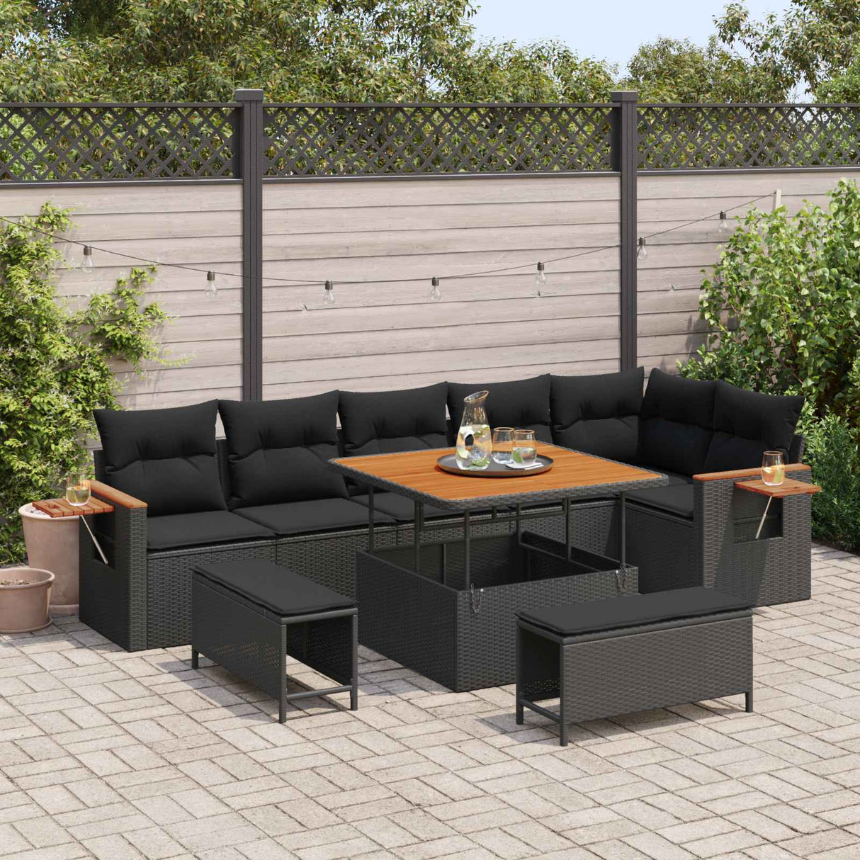 Garden Sofa Set with Cushion 11 pcs Black Poly Rattan
