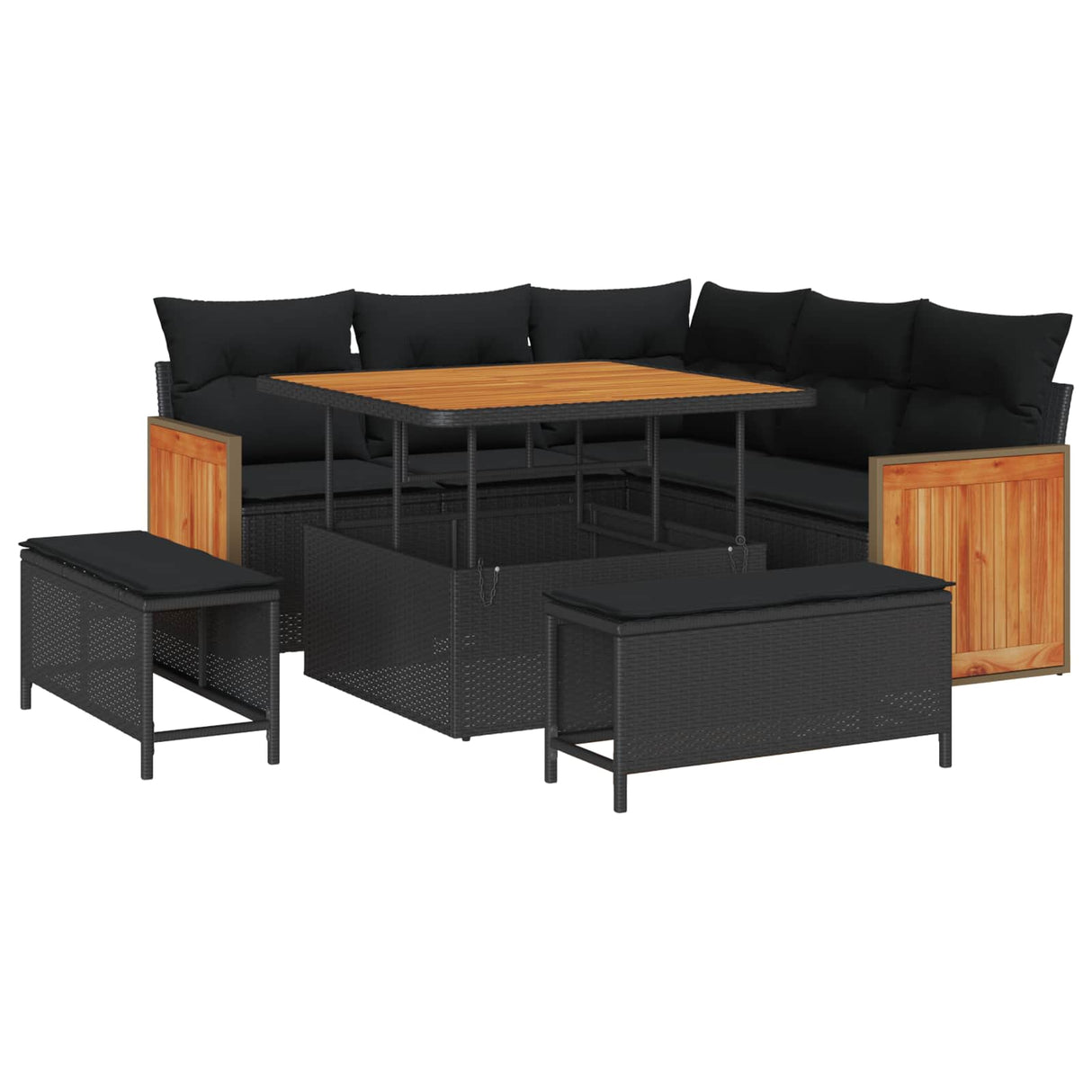 Garden Sofa Set with Cushion 9 pcs Black Poly Rattan