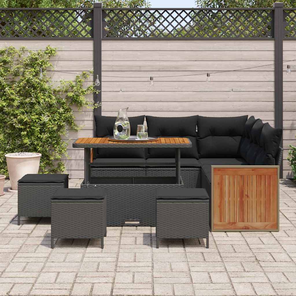 Garden Sofa Set 8 pcs Black Poly Rattan