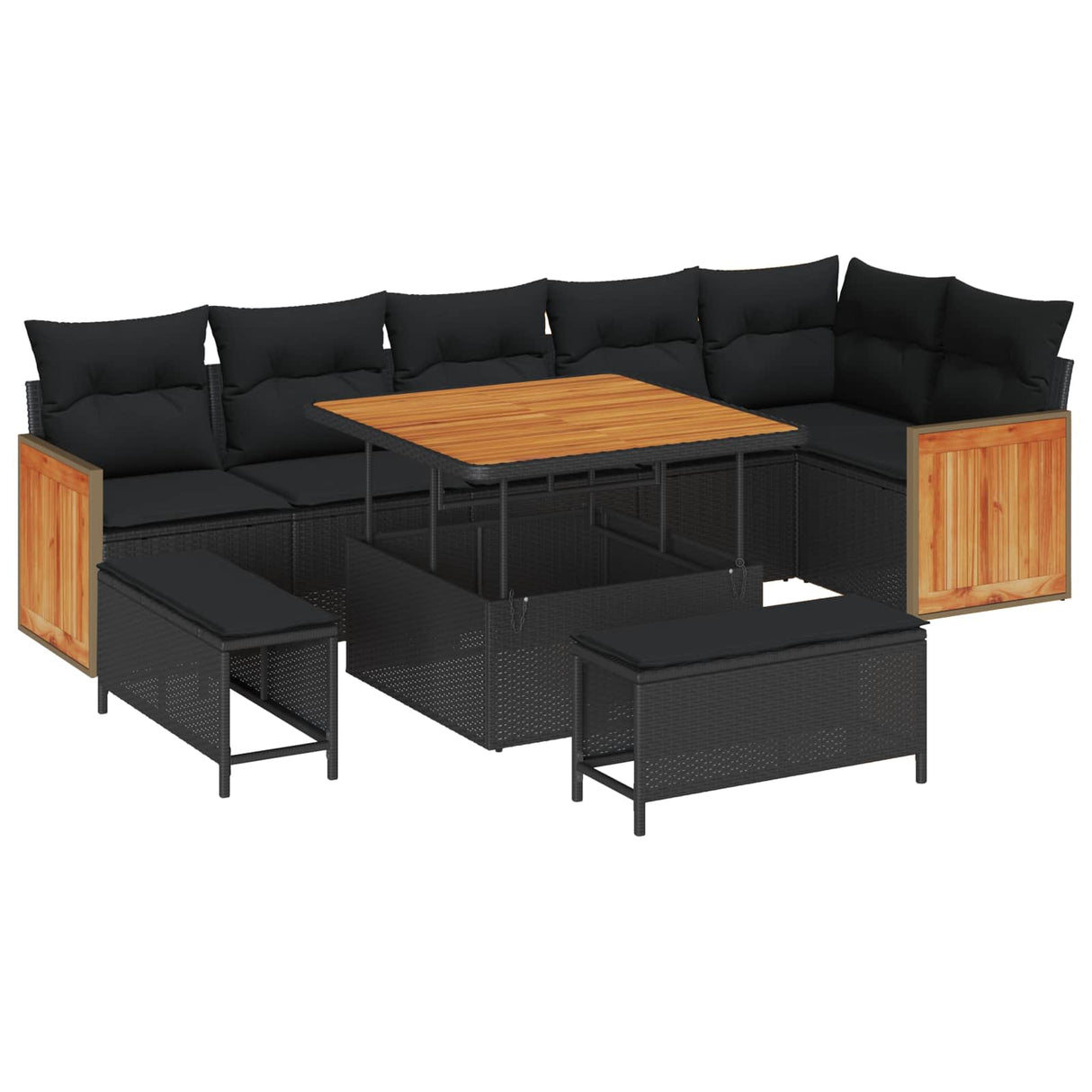 Garden Sofa Set with Cushion 11 pcs Black Poly Rattan