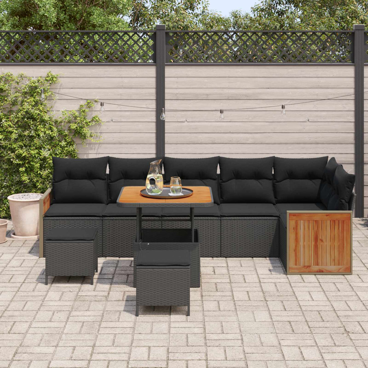 Garden Sofa Set with Cushion 11 pcs Black Poly Rattan