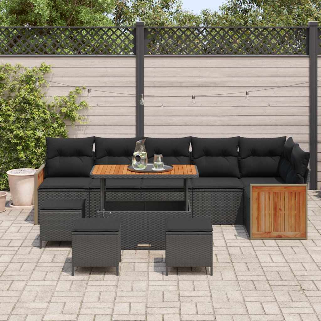 Garden Sofa Set 10 pcs Black Poly Rattan