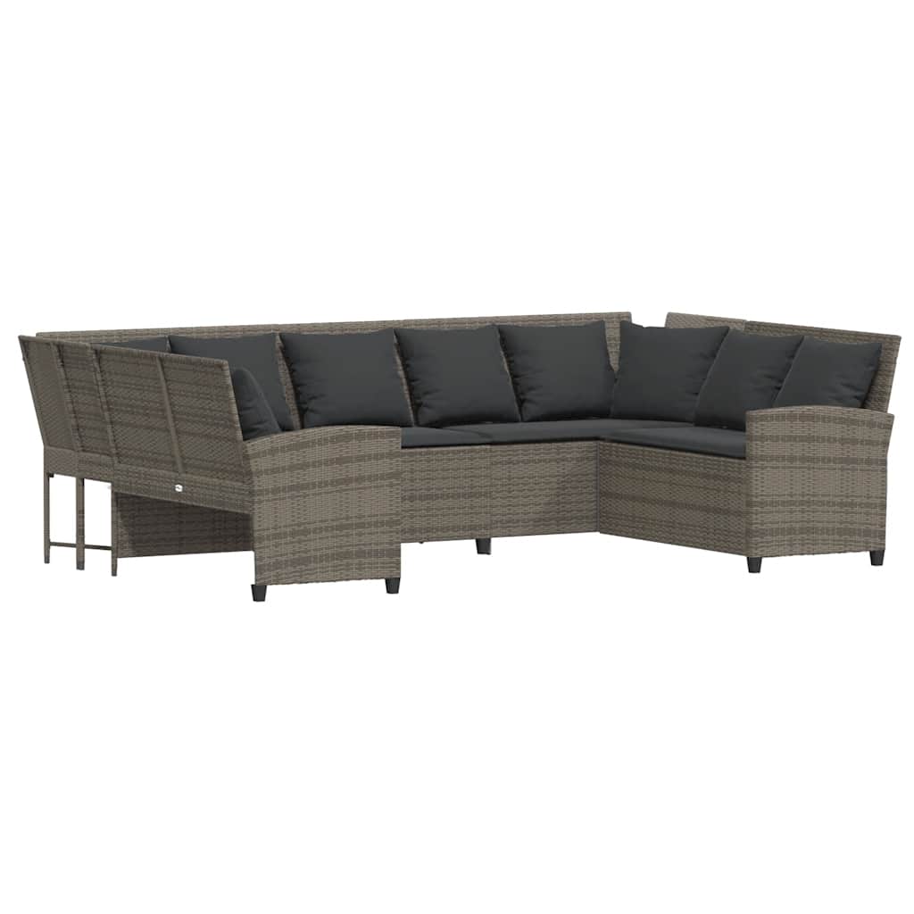Garden Sofa with Cushions Grey Poly Rattan