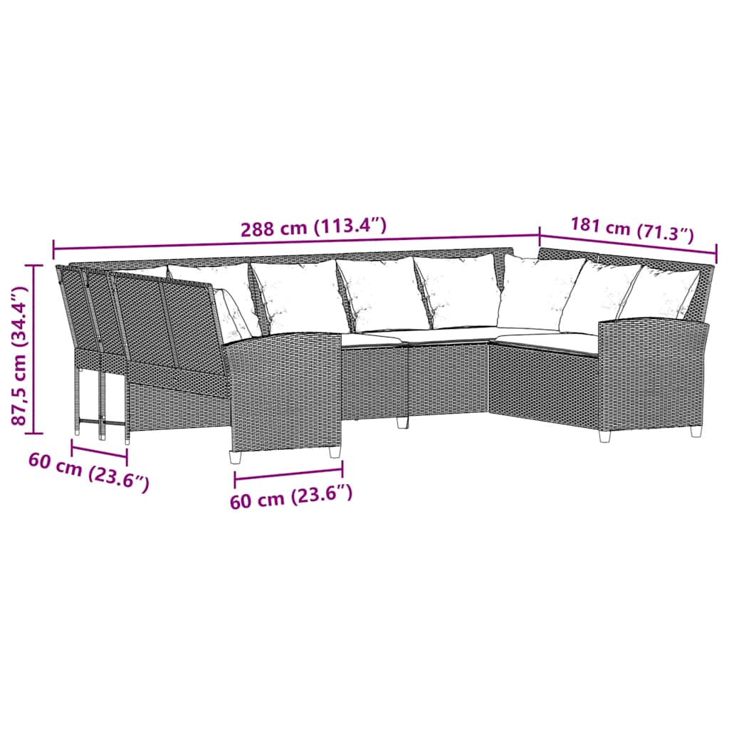 Garden Sofa with Cushions Grey Poly Rattan