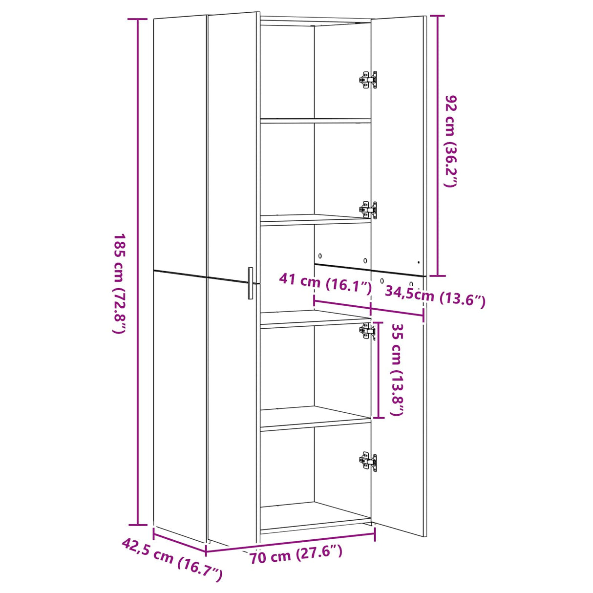 Highboard Artisan Oak 70 x 42,5 x 185 cm