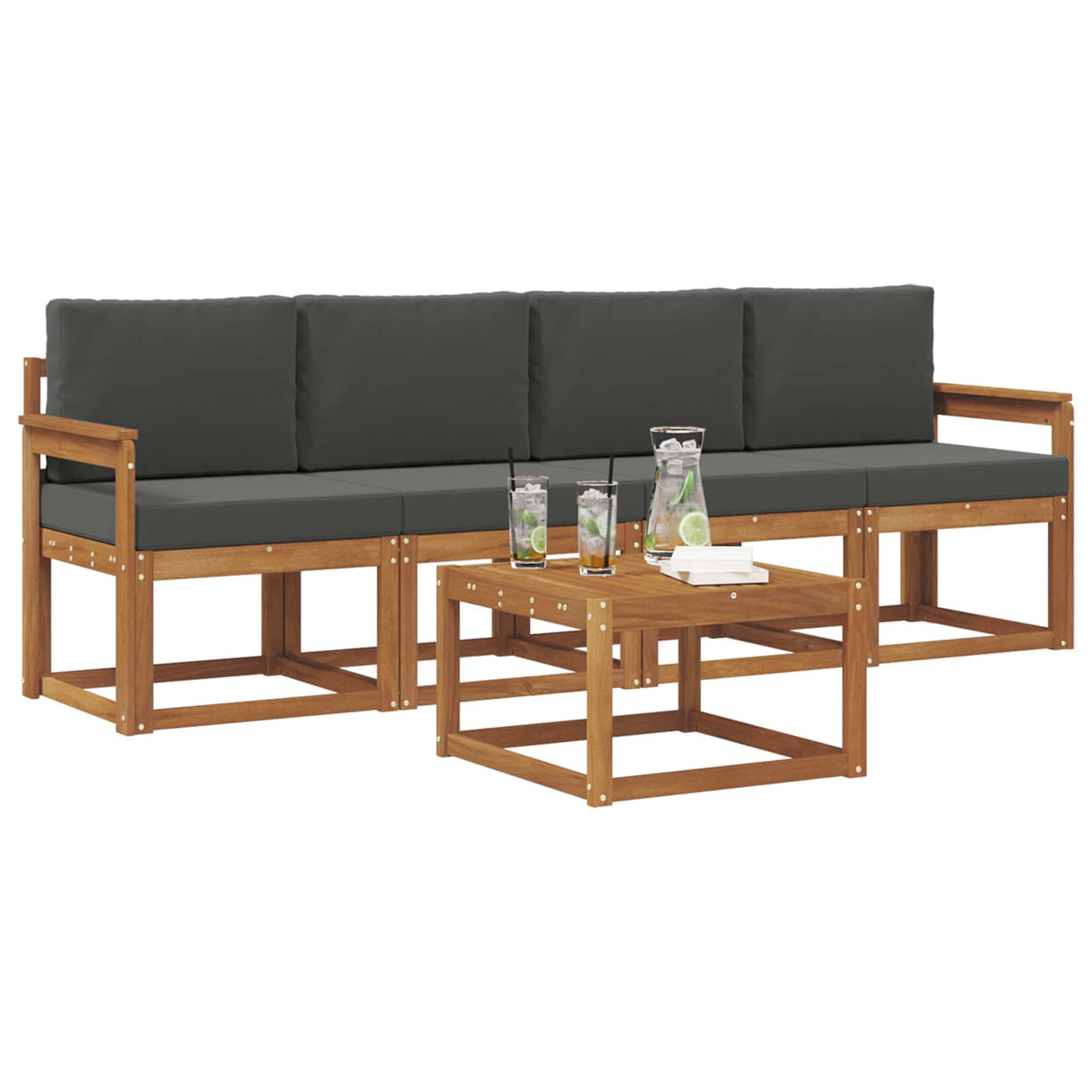 Outdoor Sofa Set with Cushion 5 pcs Natural and Anthracite