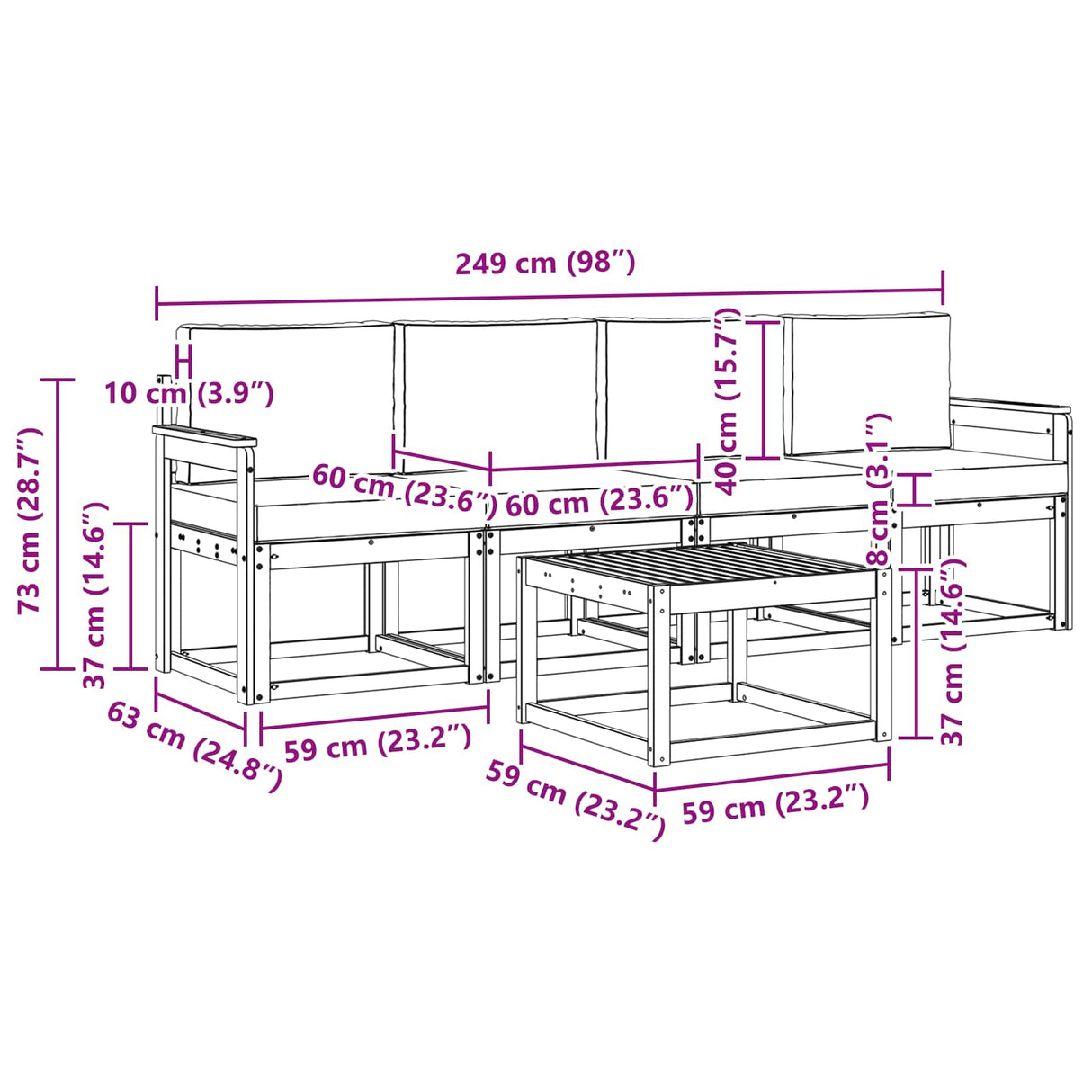 Outdoor Sofa Set 5 pcs Natural and Anthracite
