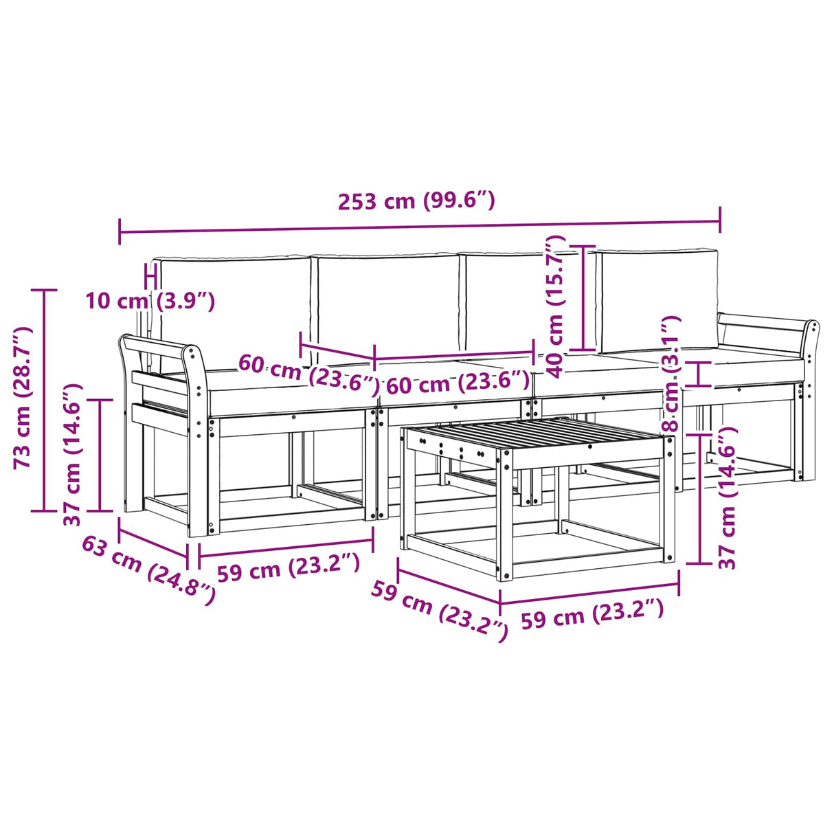 Outdoor Sofa Set 5 pcs Natural and Anthracite