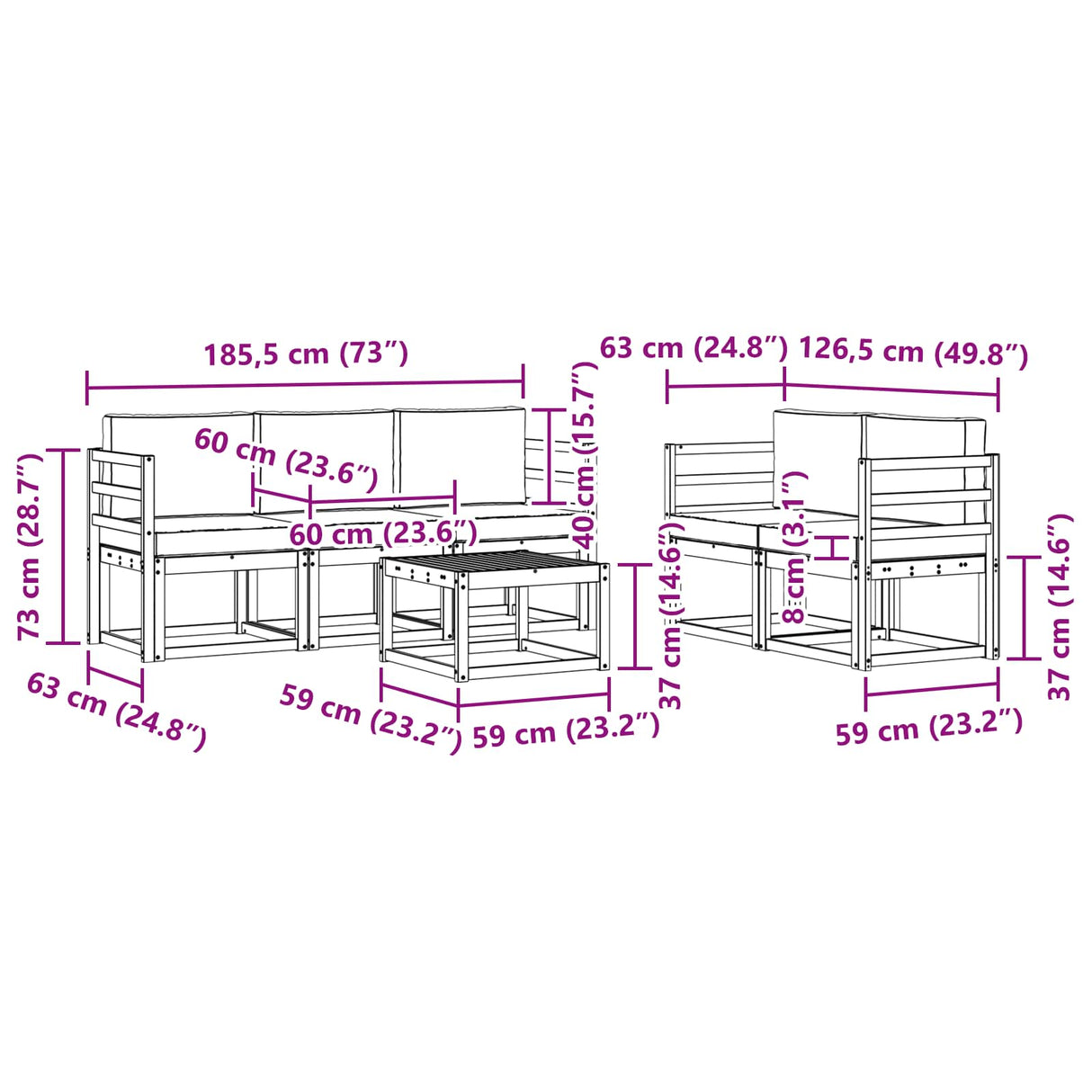 Outdoor Sofa Set 6 pcs Natural and Anthracite