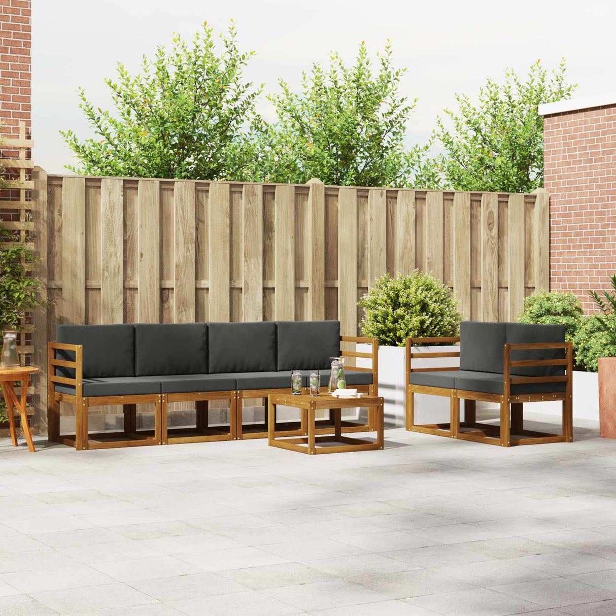 Outdoor Sofa Set 7 pcs Natural and Anthracite