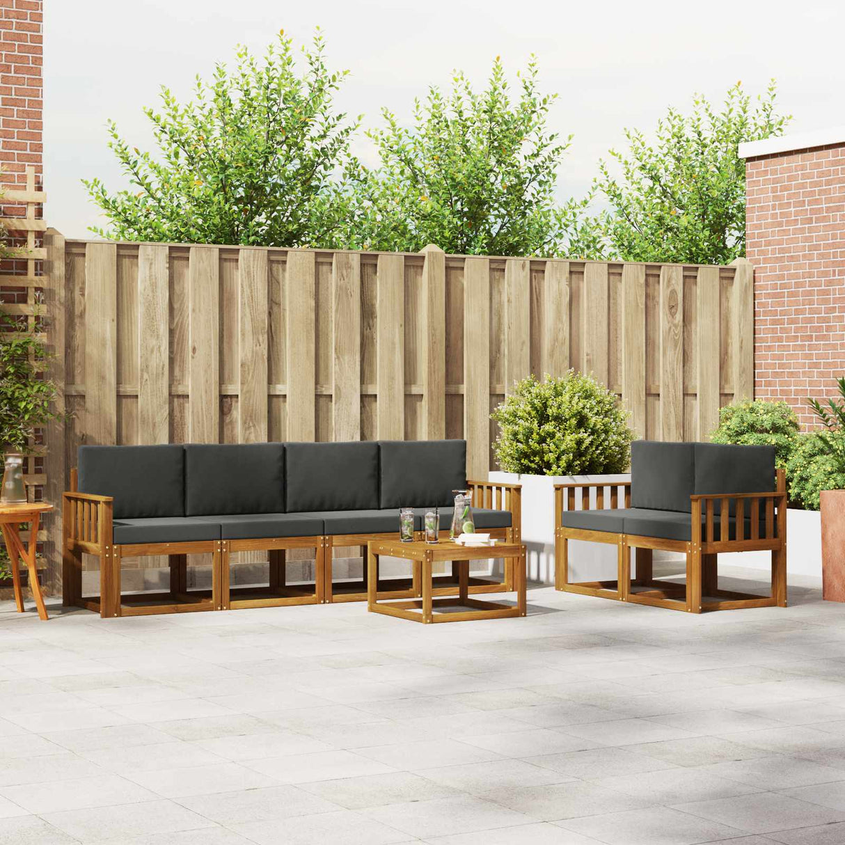 Outdoor Sofa Set with Cushion 7 pcs Natural and Anthracite