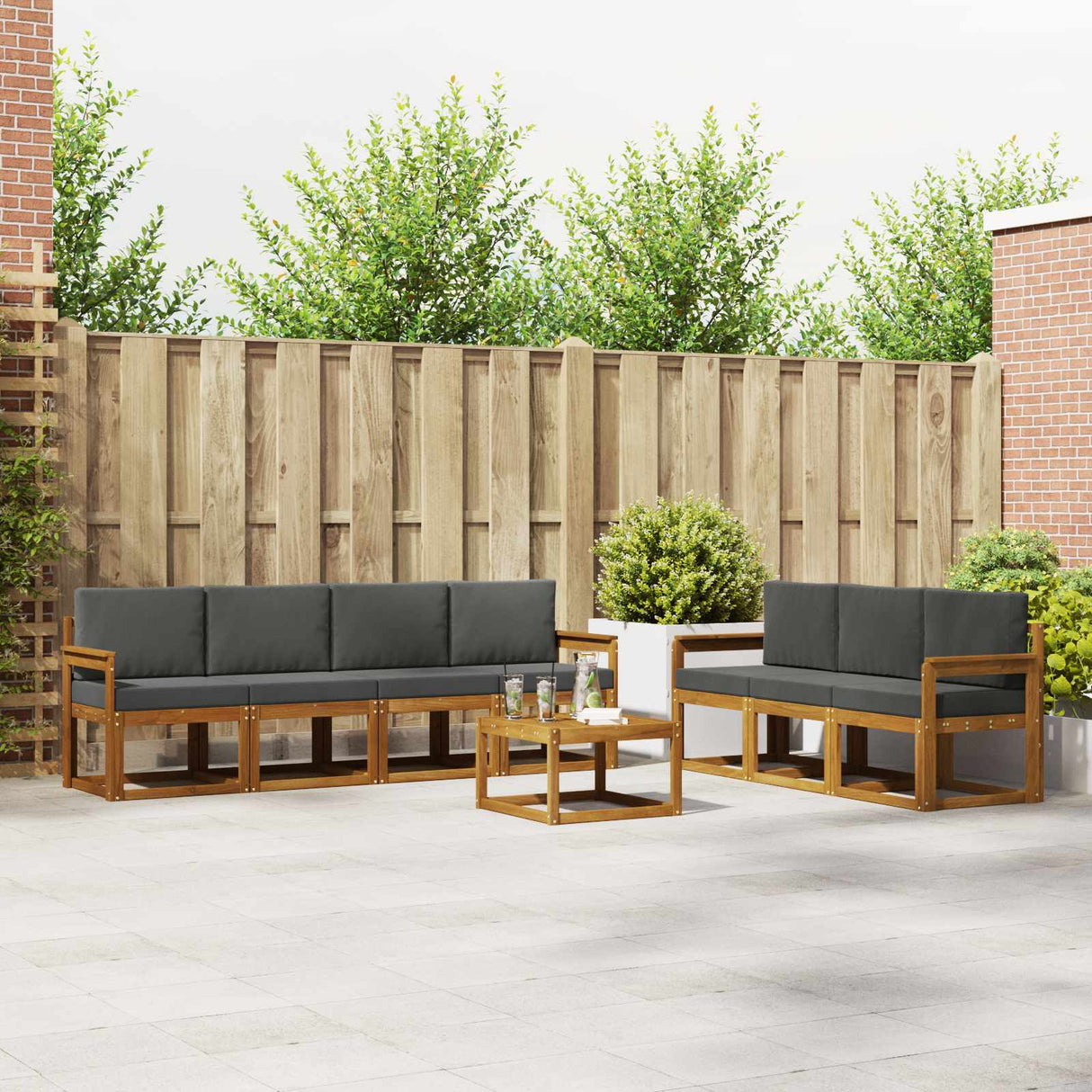 Outdoor Sofa Set 8 pcs Natural and Anthracite