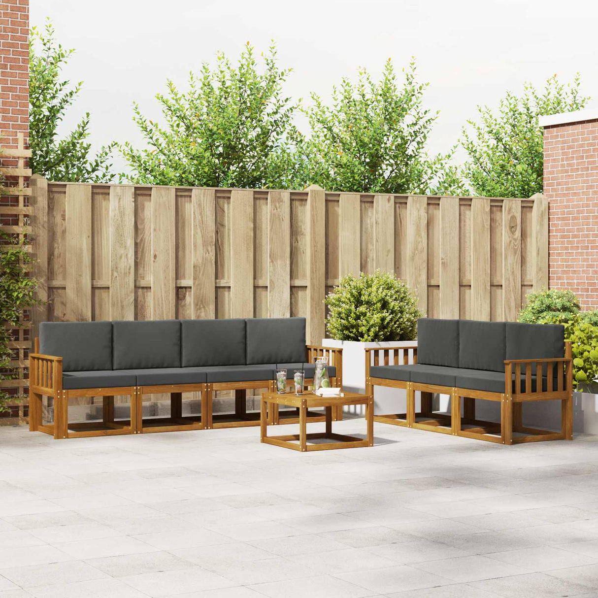 Outdoor Sofa Set with Cushion 8 pcs Natural and Anthracite