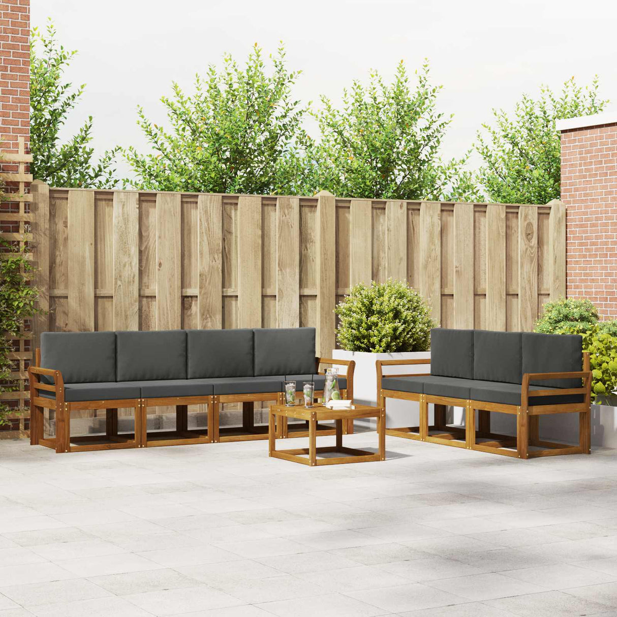 Outdoor Sofa Set 8 pcs Natural and Anthracite