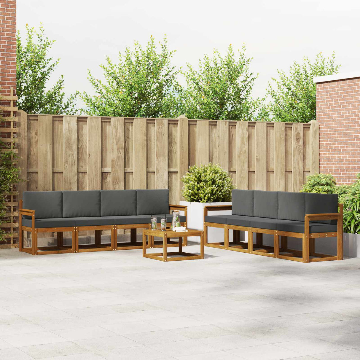 Outdoor Sofa Set 9 pcs Natural and Anthracite
