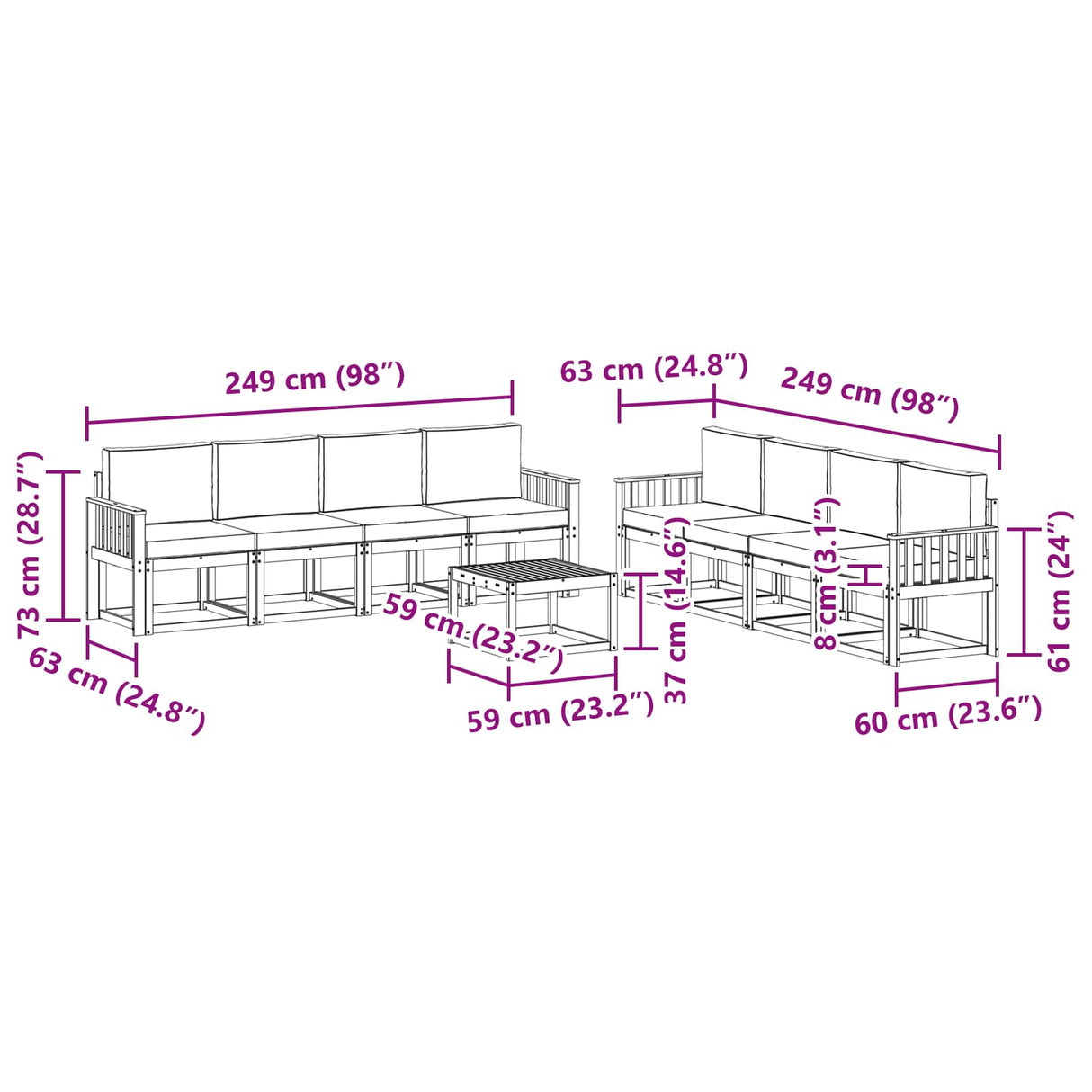 Outdoor Sofa Set with Cushion 9 pcs Natural and Anthracite