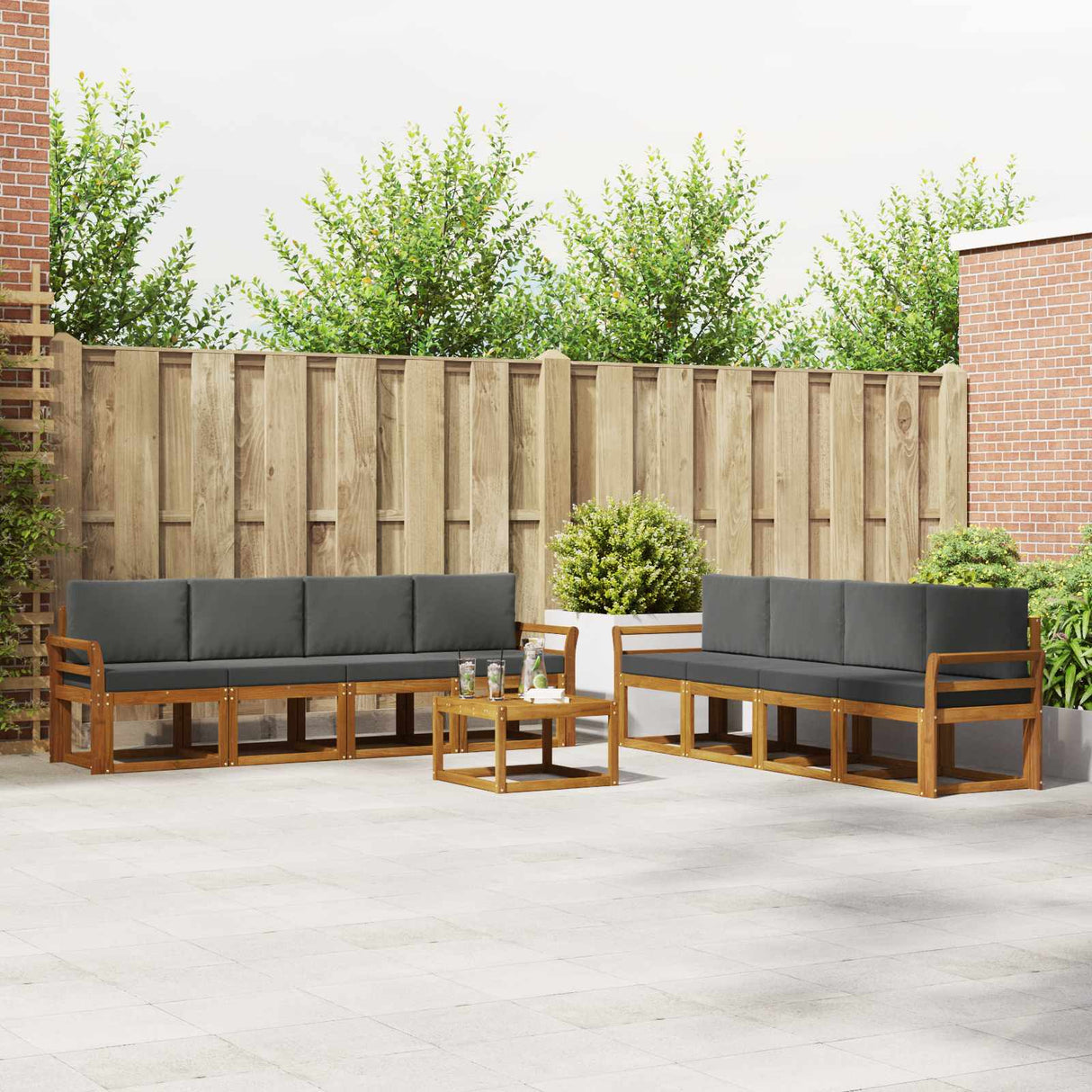Outdoor Sofa Set with Cushion 9 pcs Natural and Anthracite
