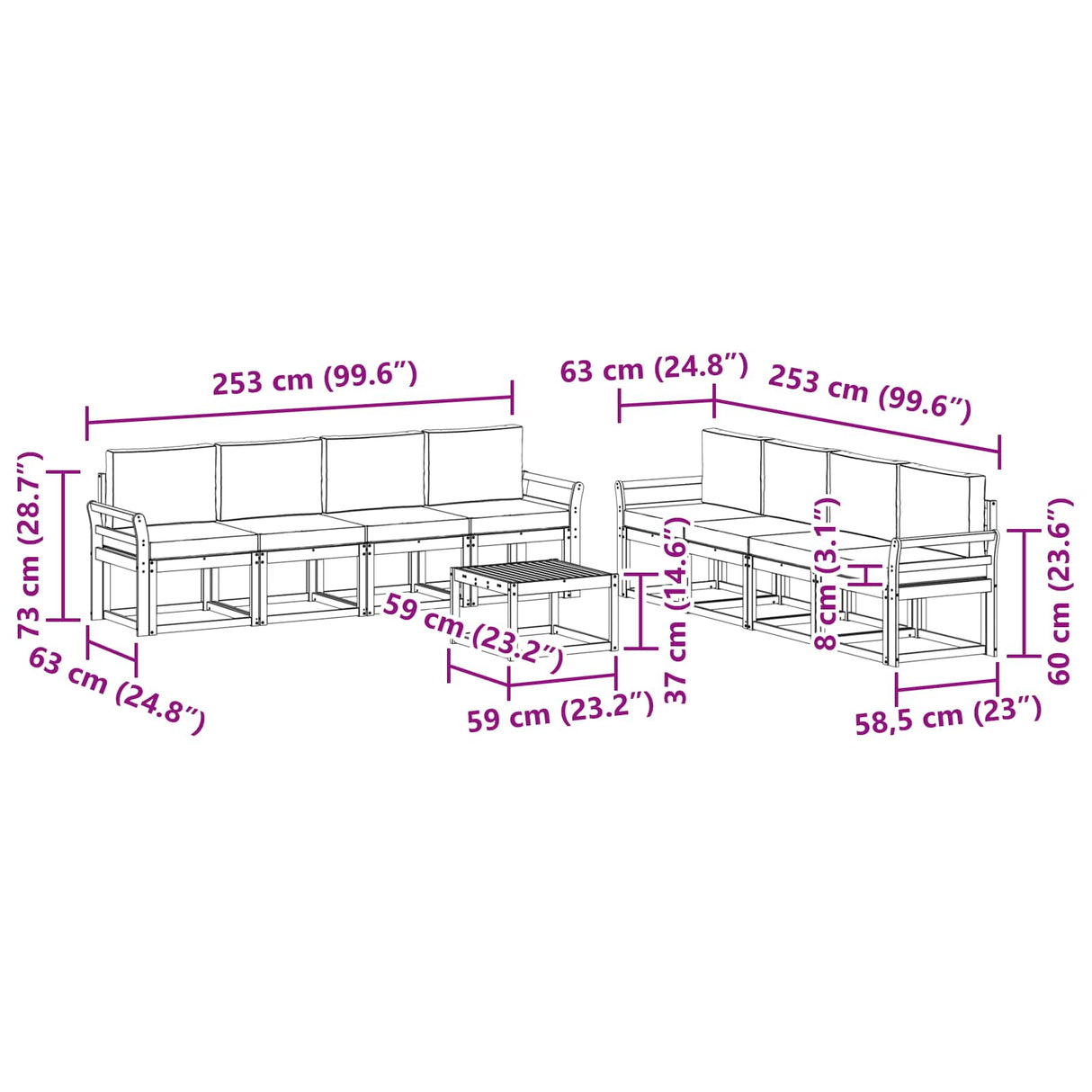 Outdoor Sofa Set 9 pcs Natural and Anthracite