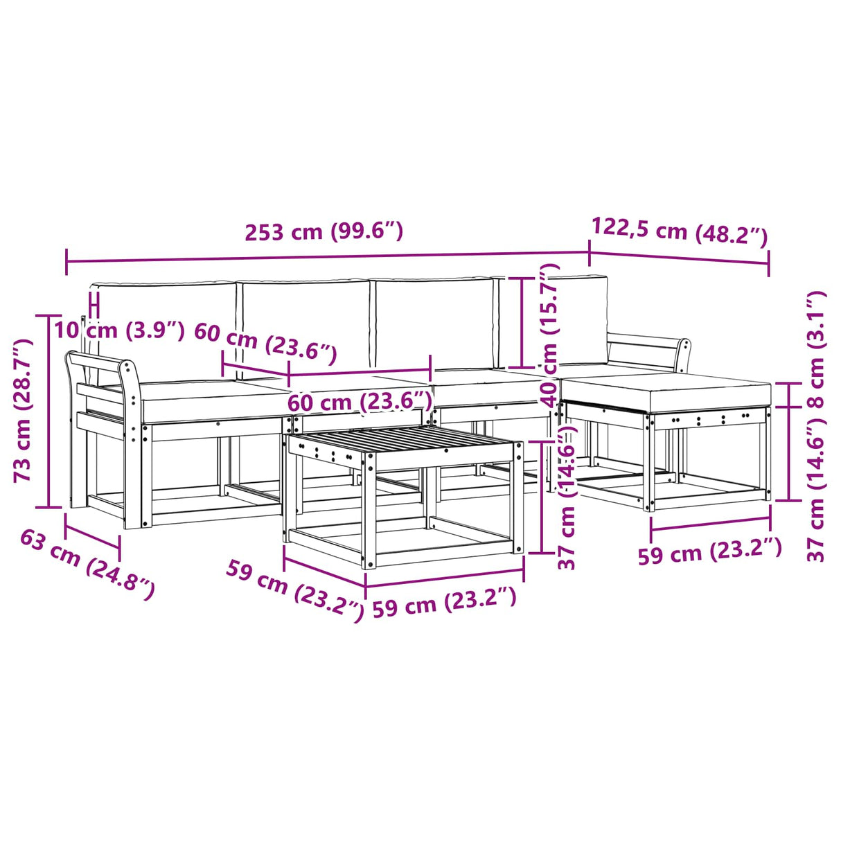 Outdoor Sofa Set with Cushion 6 pcs Natural and Anthracite