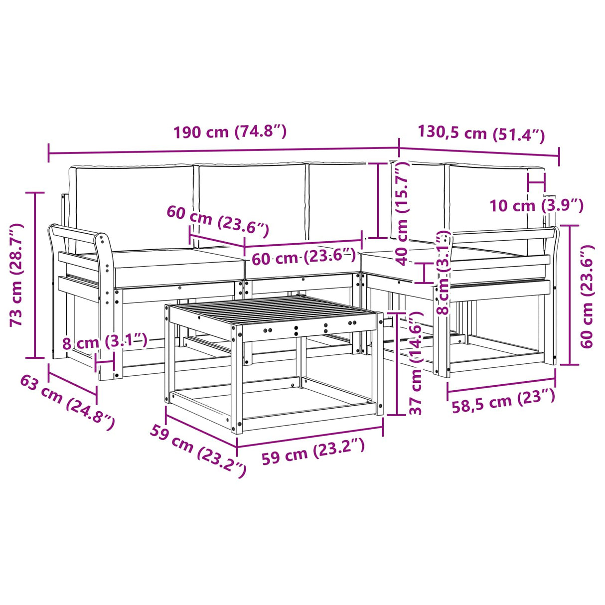 Outdoor Sofa Set 5 pcs Natural and Anthracite