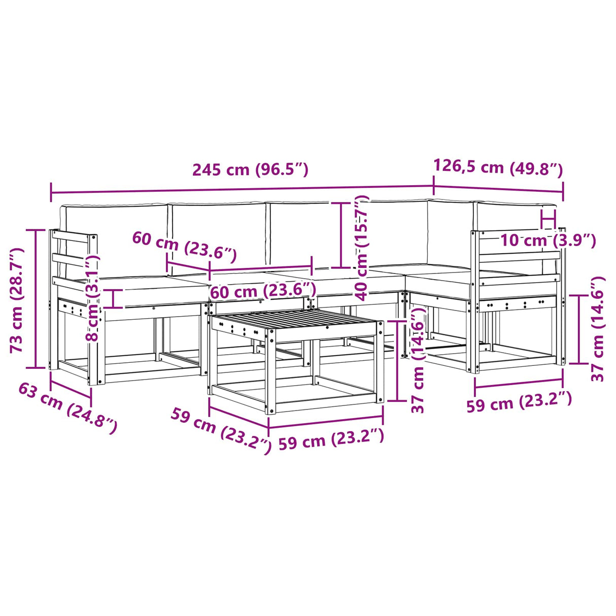 Outdoor Sofa Set 6 pcs Natural and Anthracite
