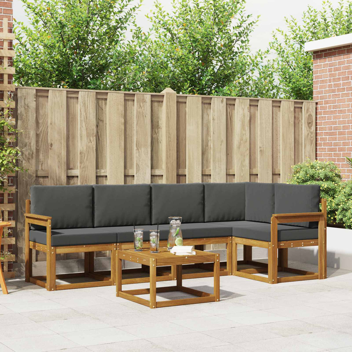 Outdoor Sofa Set with Cushion 6 pcs Natural and Anthracite