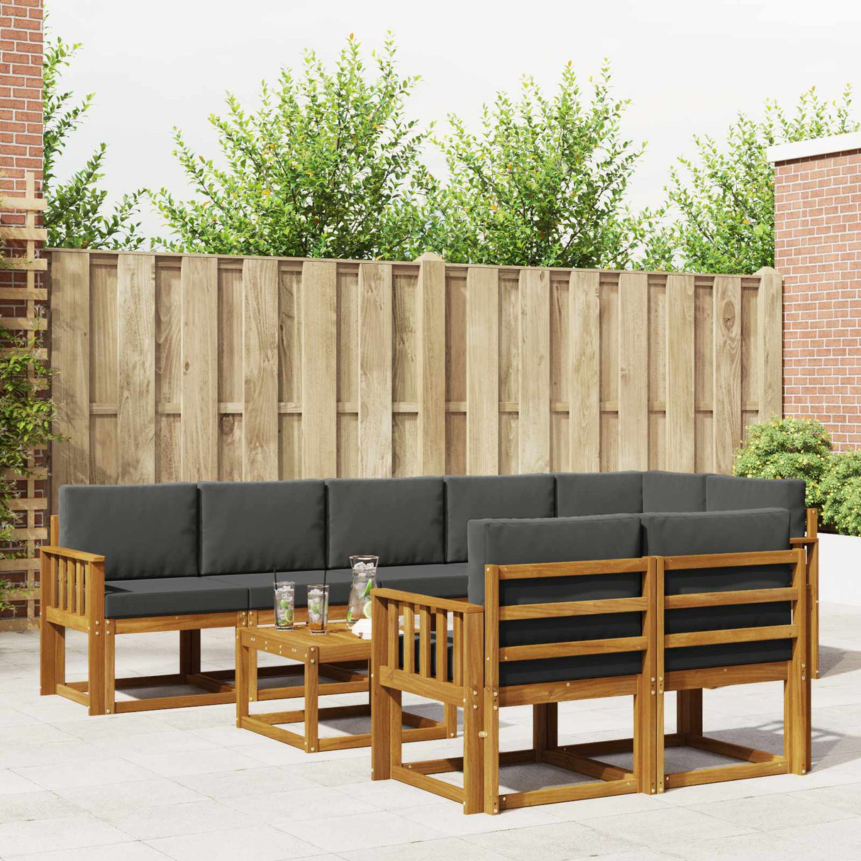 Outdoor Sofa Set 9 pcs Natural and Anthracite