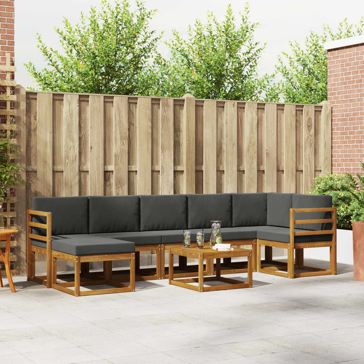 Outdoor Sofa Set with Cushion 8 pcs Natural and Anthracite