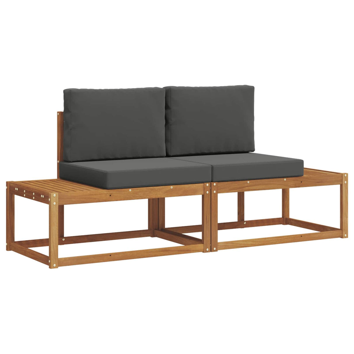 Outdoor Sofa Set 2 pcs Natural Solid Acacia Wood and Polyester