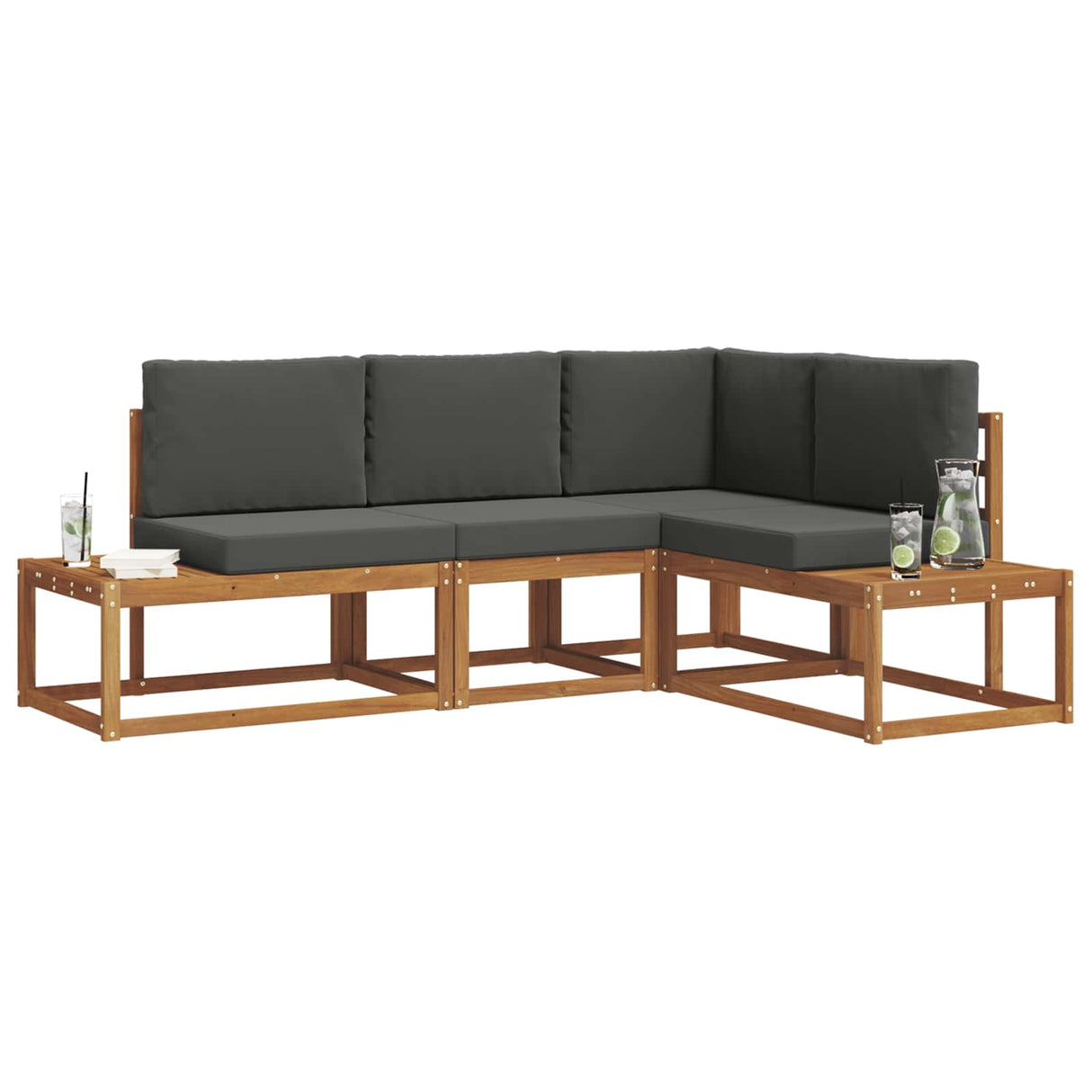 Outdoor Sofa Set with Cushion 4 Piece Natural and Anthracite