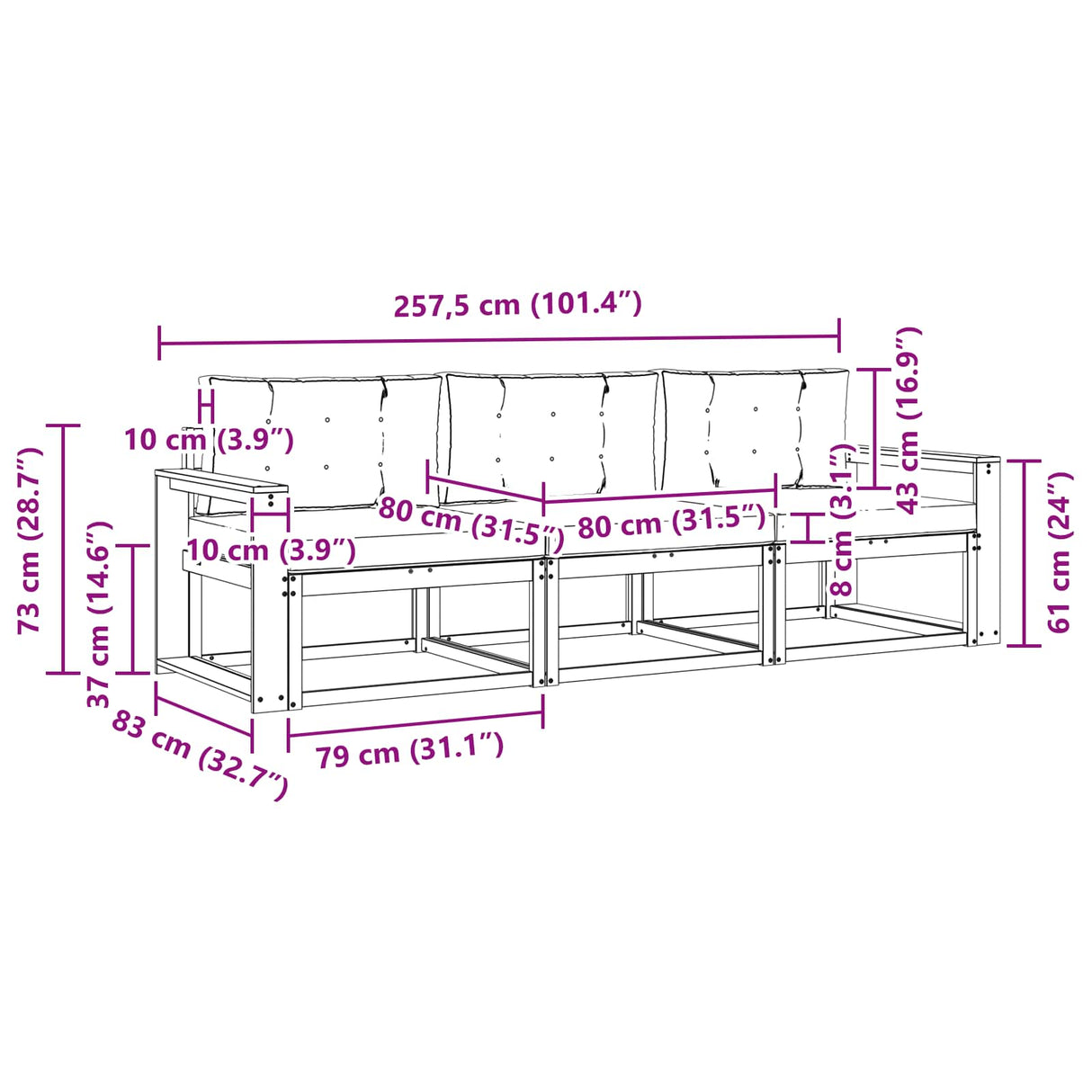 Outdoor Sofa Set with Cushion 3 pcs Natural and Anthracite