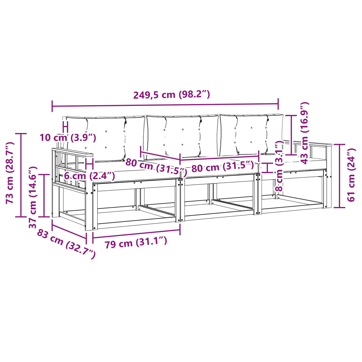 Outdoor Sofa Set 3 pcs Natural and Anthracite