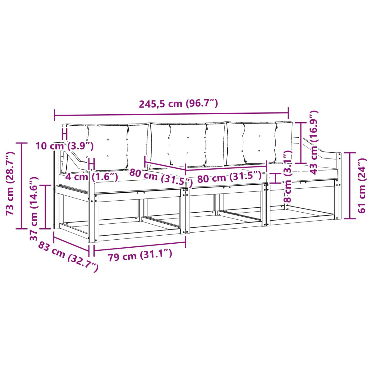 Outdoor Sofa Set with Cushion 3 pcs Natural and Anthracite