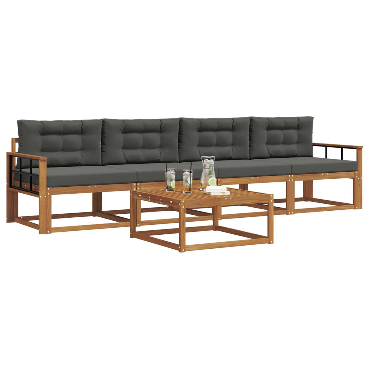 Outdoor Sofa Set with Cushion 5 pcs Natural and Anthracite