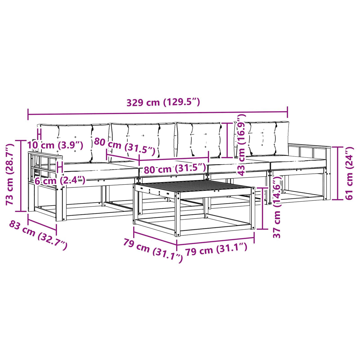 Outdoor Sofa Set 5 pcs Natural and Anthracite
