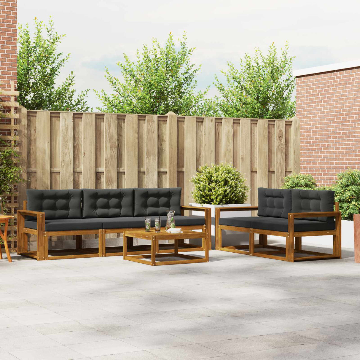 Outdoor Sofa Set 6 pcs Natural and Anthracite