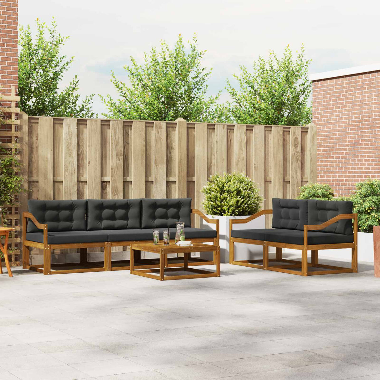 Outdoor Sofa Set 6 pcs Natural and Anthracite