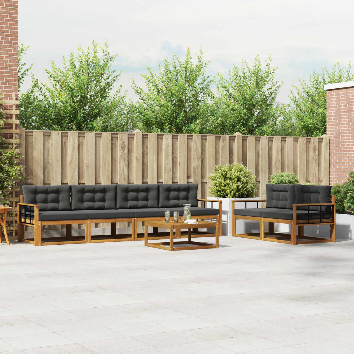 Outdoor Sofa Set 7 pcs Natural and Anthracite