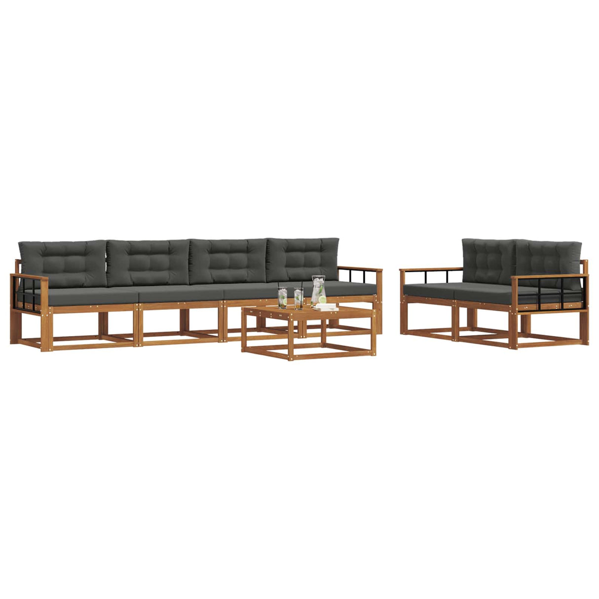 Outdoor Sofa Set with Cushion 7 pcs Natural and Anthracite