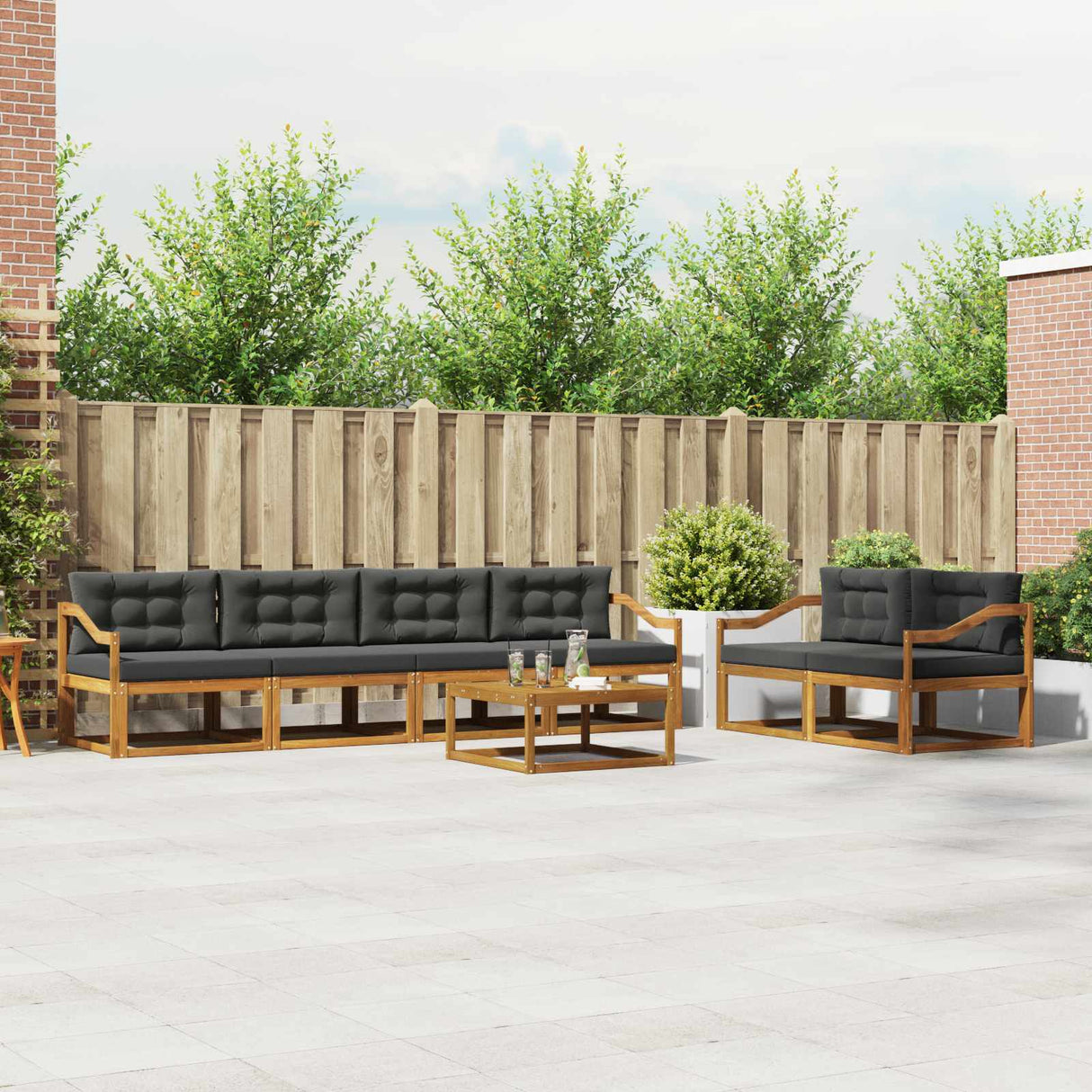 Outdoor Sofa Set with Cushion 7 pcs Natural and Anthracite