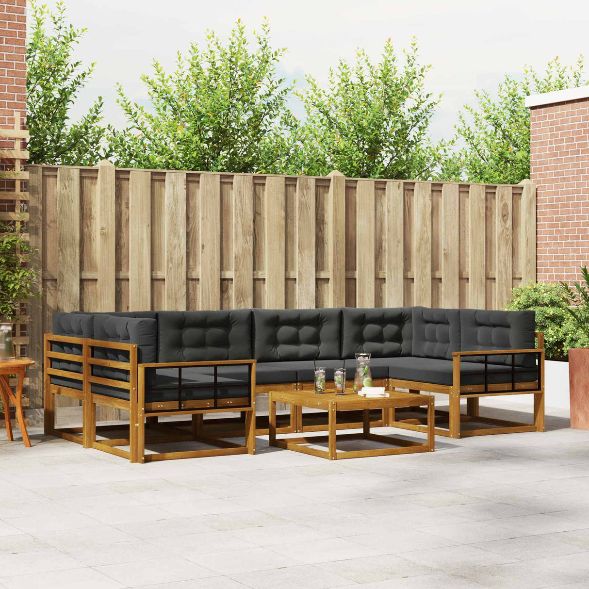 Outdoor Sofa Set with Cushion 7 pcs Natural and Anthracite