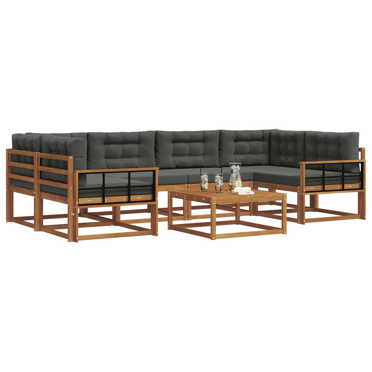 Outdoor Sofa Set with Cushion 7 pcs Natural and Anthracite