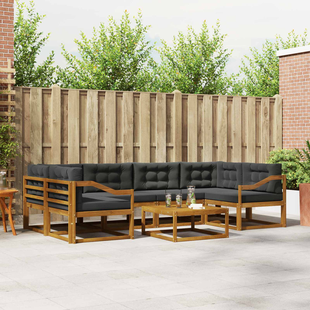 Outdoor Sofa Set with Cushion 7 pcs Natural and Anthracite