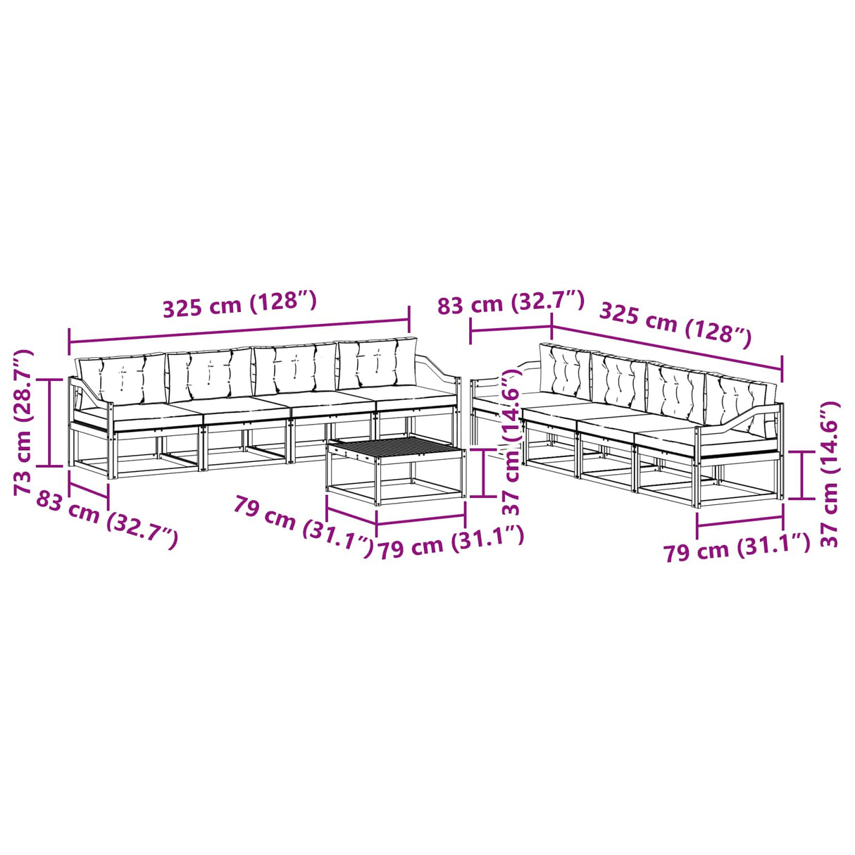 Outdoor Sofa Set 9 pcs Natural and Anthracite