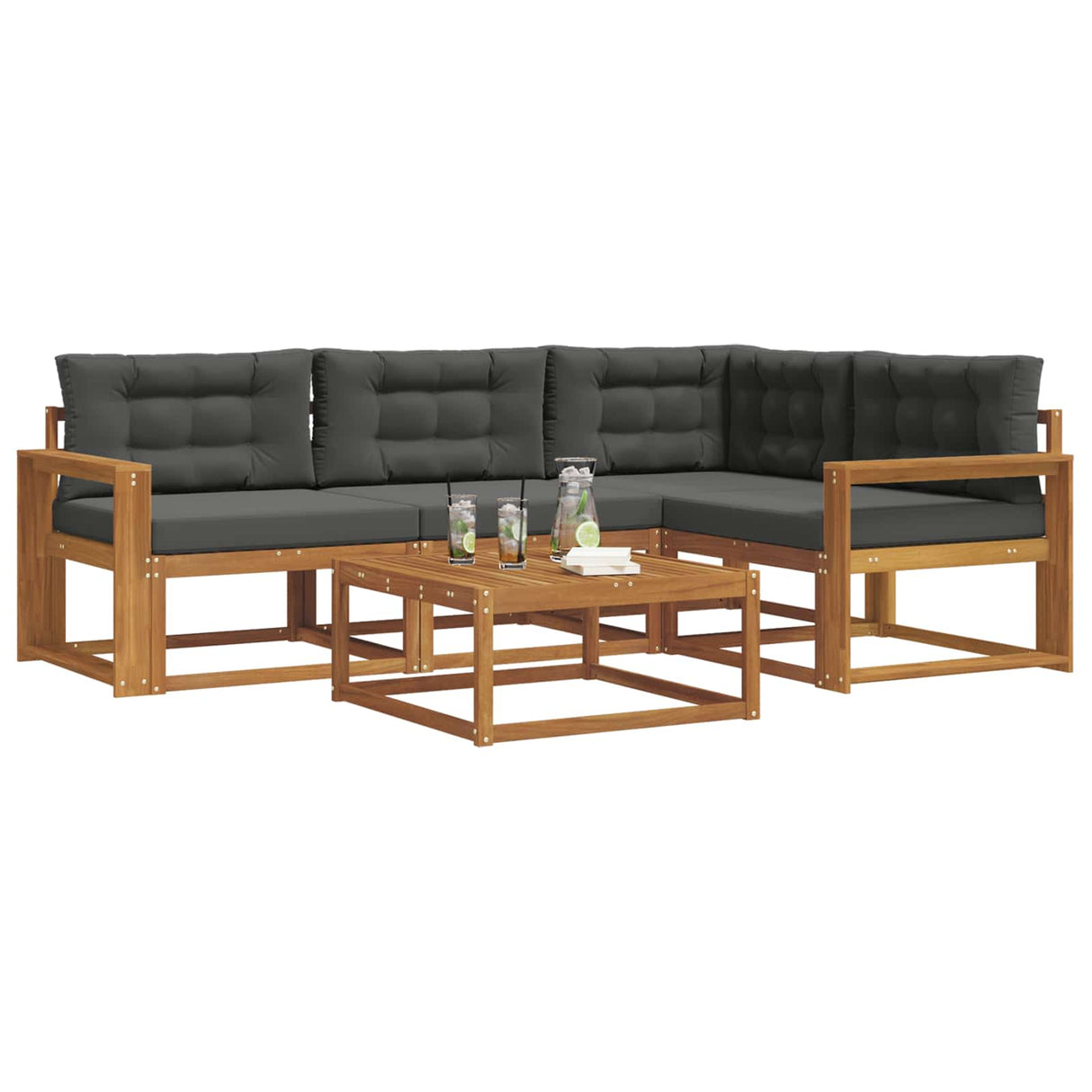 Outdoor Sofa Set with Cushion 5 pcs Natural and Anthracite
