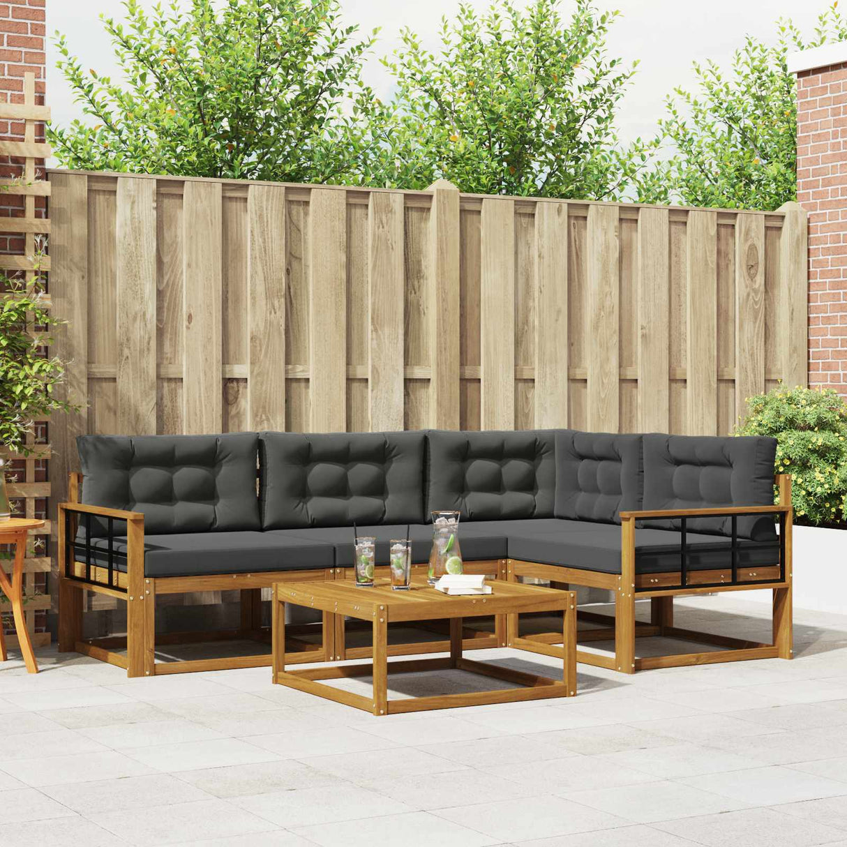 Outdoor Sofa Set 5 pcs Natural and Anthracite