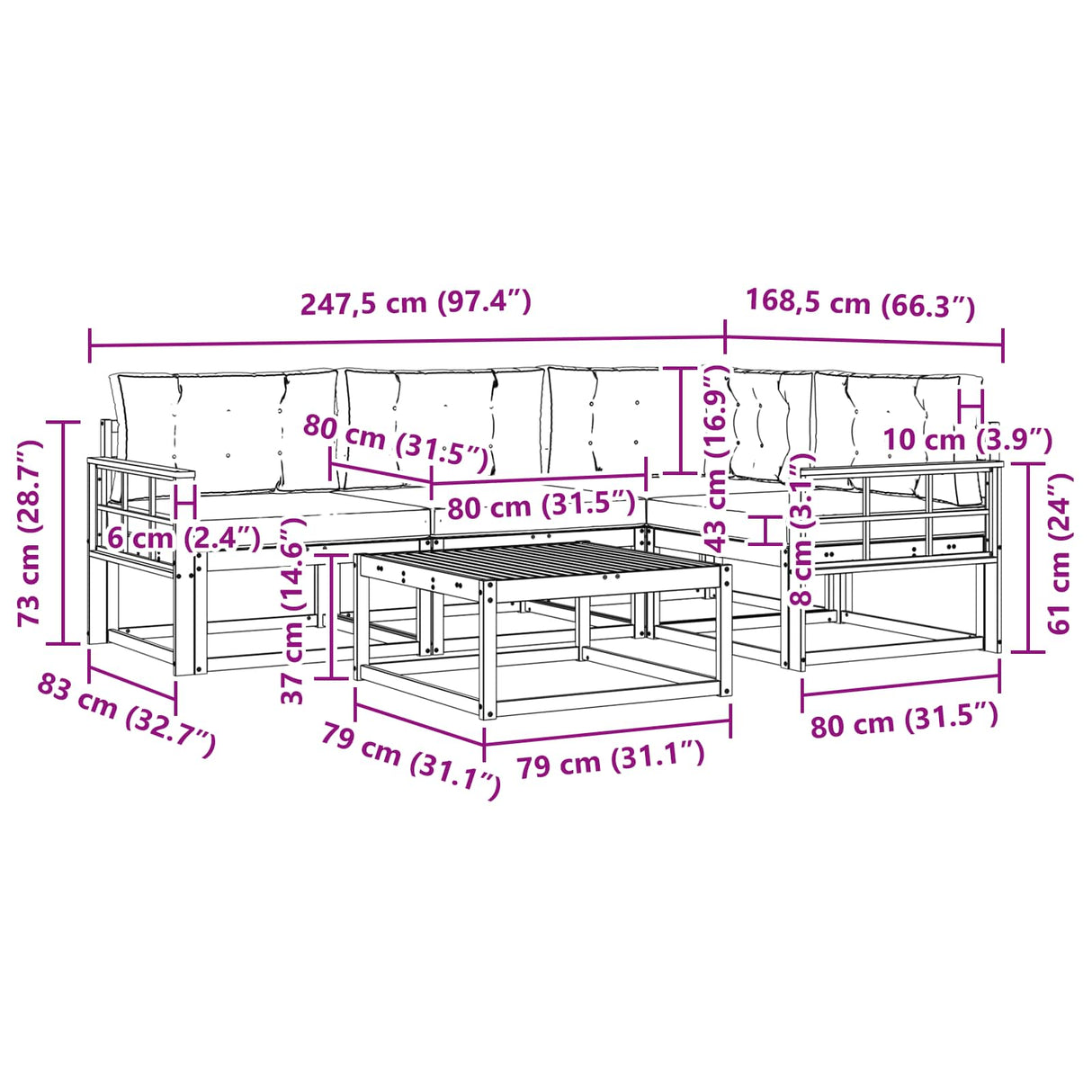 Outdoor Sofa Set with Cushion 5 pcs Natural and Anthracite