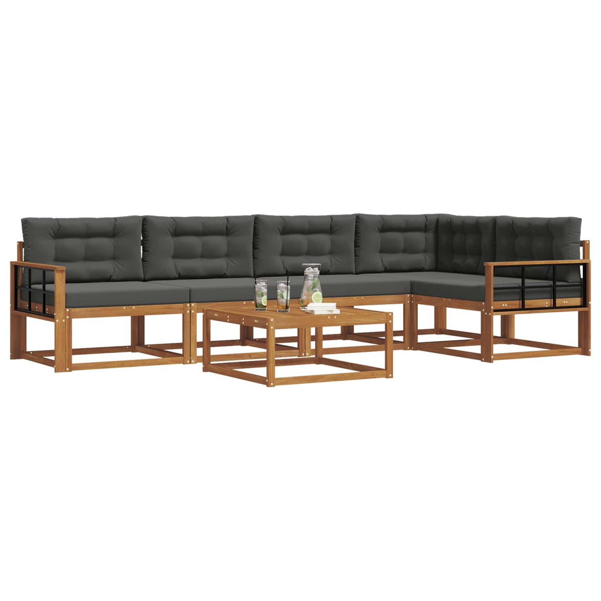 Outdoor Sofa Set with Cushion 6 pcs Natural and Anthracite