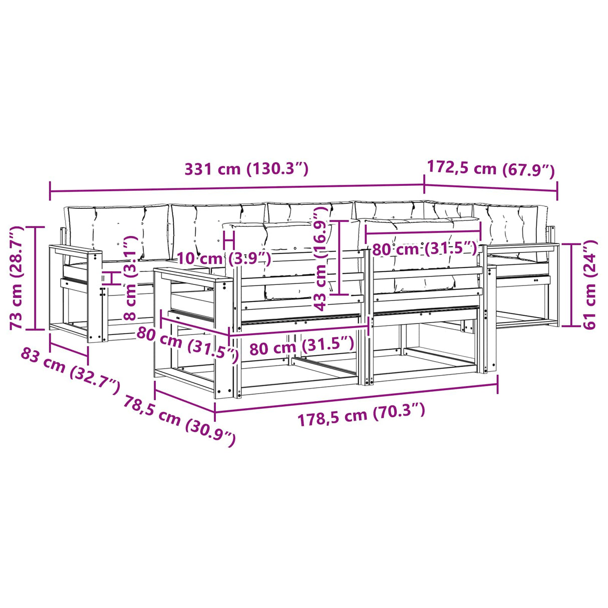 Outdoor Sofa Set 8 pcs Natural and Anthracite